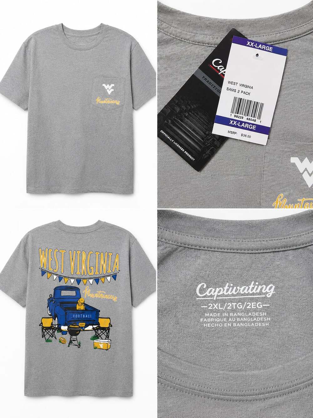 Captivating West Virginia Mountaineers Tailgate Graphic Pocket T-Shirt 2XL
